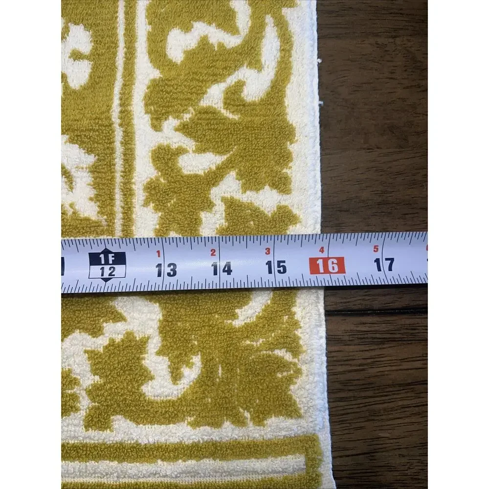 VTG Sears Drylon Bath Towel Piece Set Tawny Gold Flowers Reversed Sculpted
